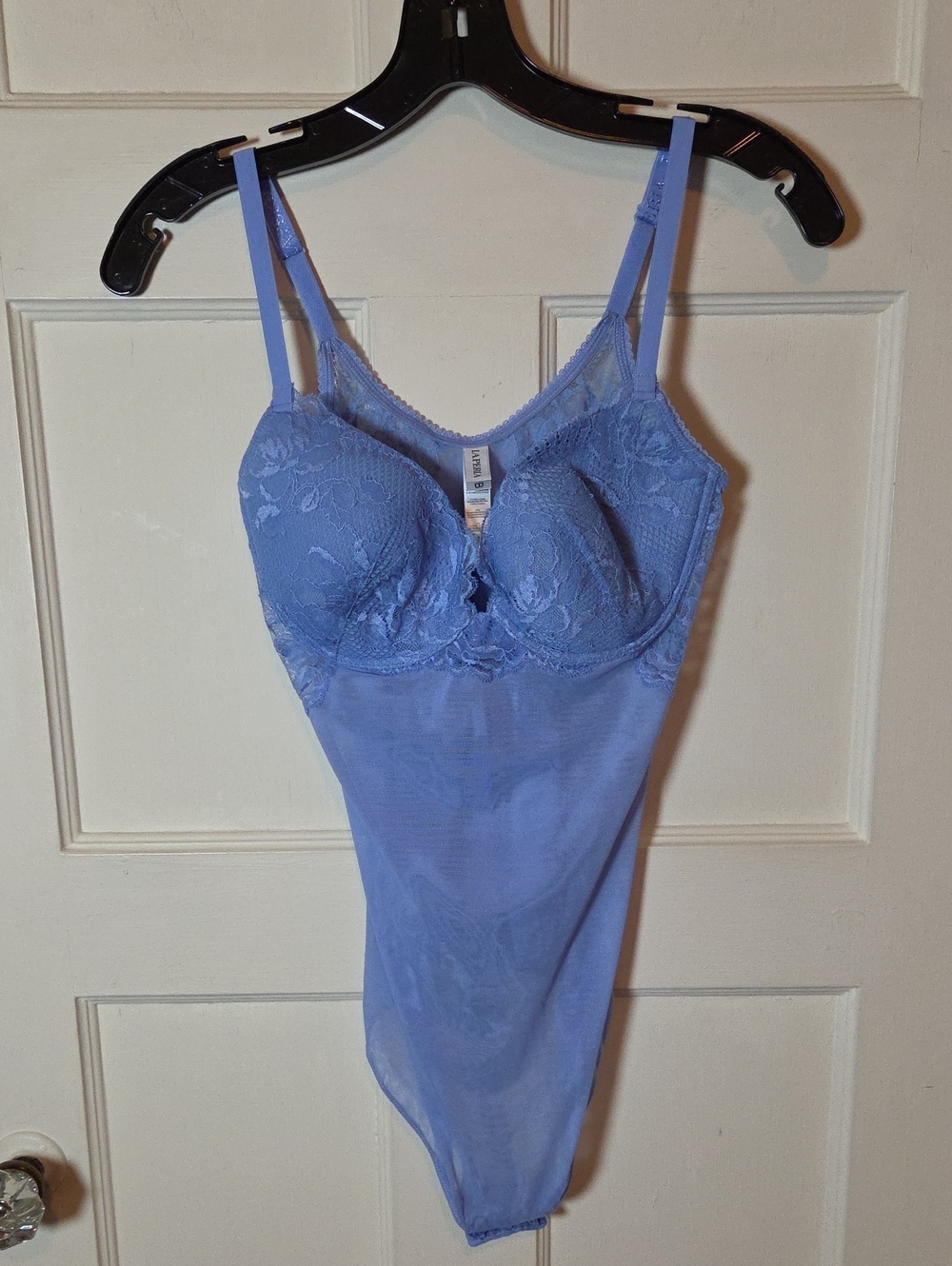 La Perla Lace Detail Underwire Sheer Tong Bodysuit In Periwinkle Blue Sz 40B
